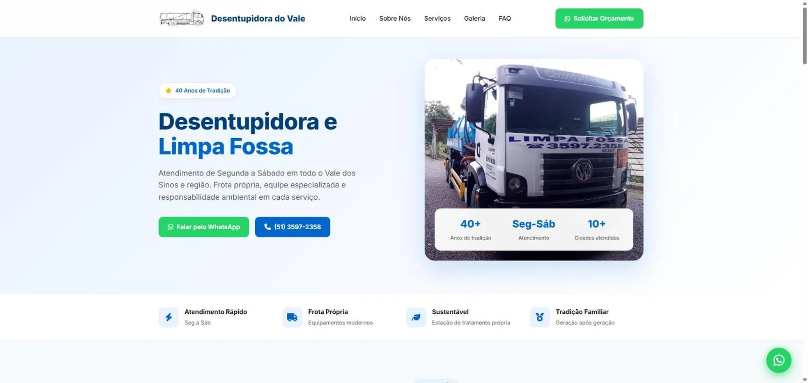 Site da Desentupidora do Vale - desenvolvido pela Yah Digital