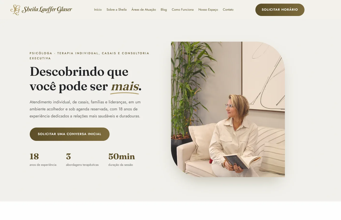 Site da psicóloga Sheila Lauffer Glaser - desenvolvido pela Yah Digital